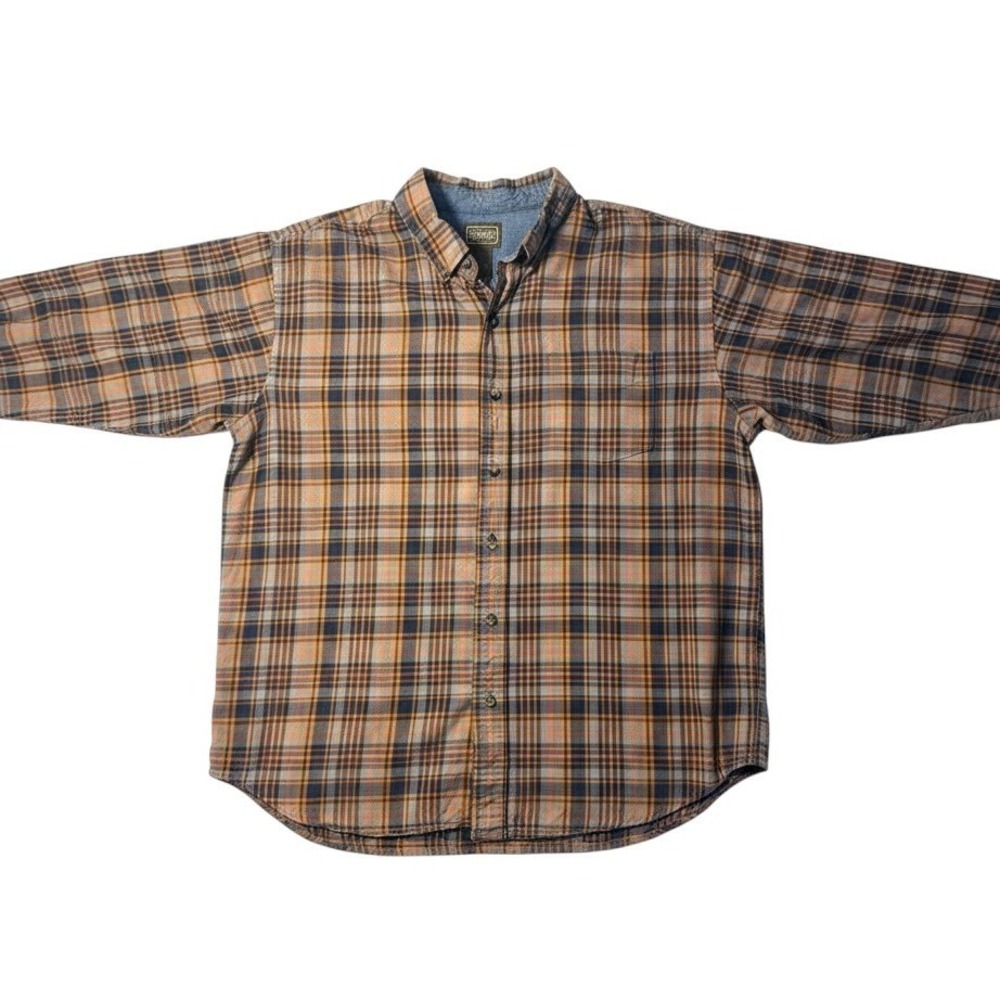 C.E. Schmidt Button Down Shirt Orange Plaid Workwear Flannel Cotton XL Mens